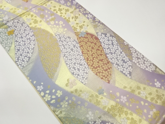 JAPANESE FUKURO OBI / WOVEN SAKURA & TATEWAKU PATTERN